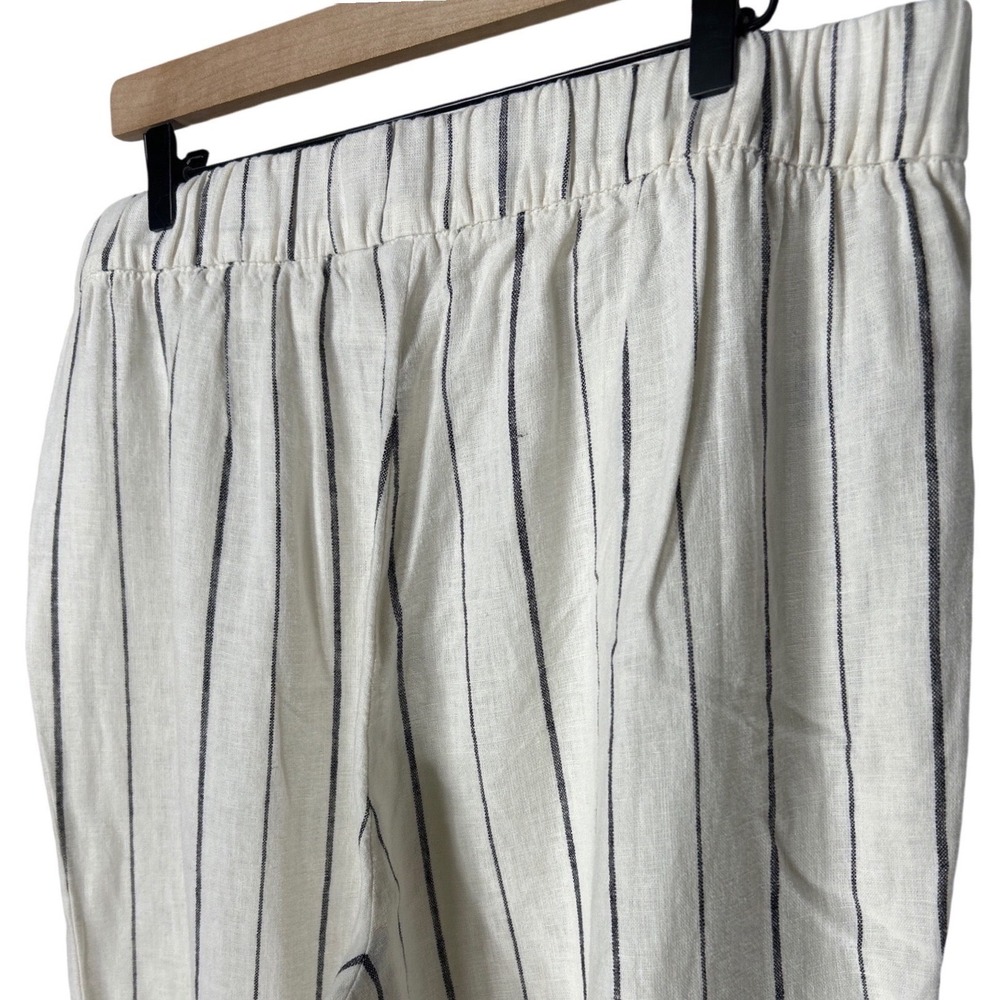 Gap High Rise Linen Blend Trousers Side Button Wide Leg Ivory Stripe Size 18 EUC - Picture 8 of 11